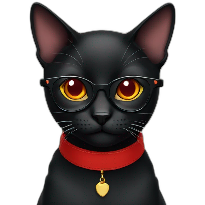 Black cat with glasses and red choker emoji