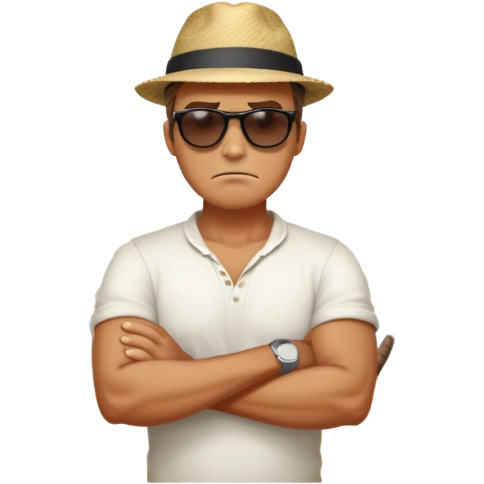 Guy crossing his hands over beach while angry emoji