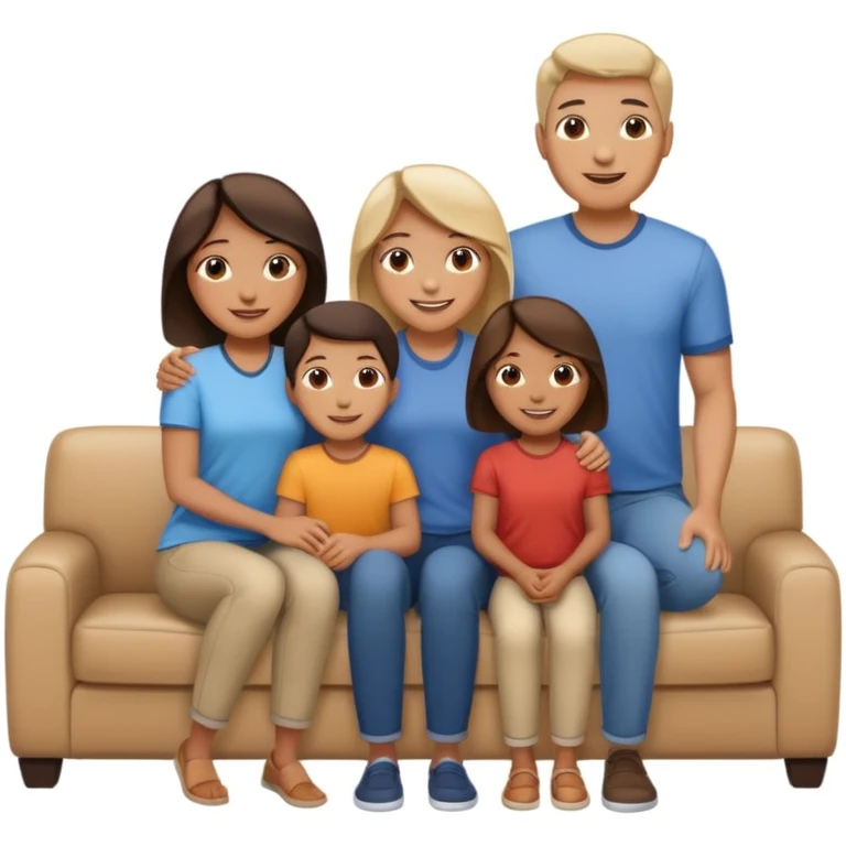 family posing for photo, living room background emoji