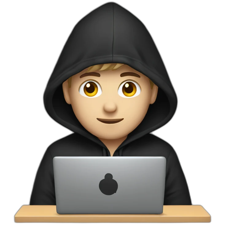 White Young man with a black hood behind his laptop emoji