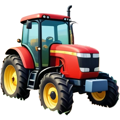 An icon showing close-up tractor in a colorful rural landscape, inspired by Farming Simulator 23. The design features vibrant fields, barns, and crops under a bright sky, with tractors working the land. The peaceful and immersive farming environment is highlighted with a transparent background emoji