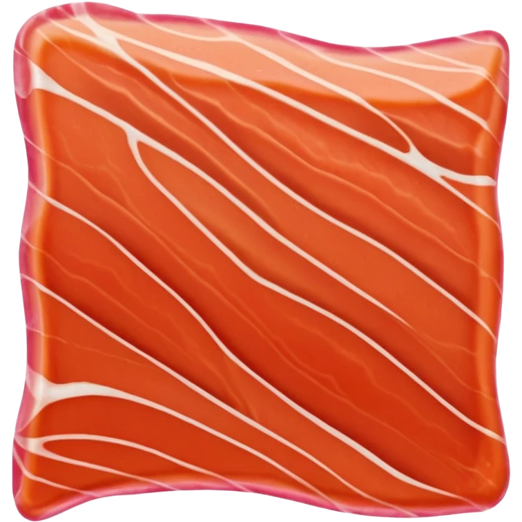 single thin slice of smoked salmon with smooth translucent texture, rich orange-pink hue, irregular natural edges, delicate white marbling, slight folds, soft melt-in-the-mouth feel, no plate, lemon, or garnish, soft lighting, subtle shadows, emoji scale emoji