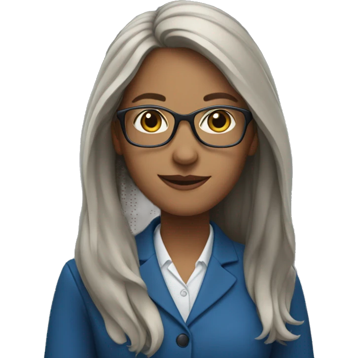 female teacher with long hair, glasses and blue jacket emoji