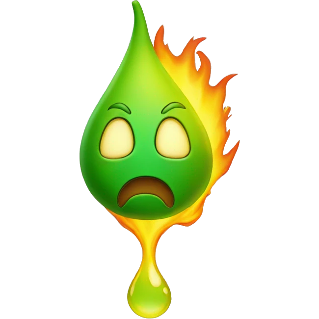 green and yellow drop, with a burning face emoji