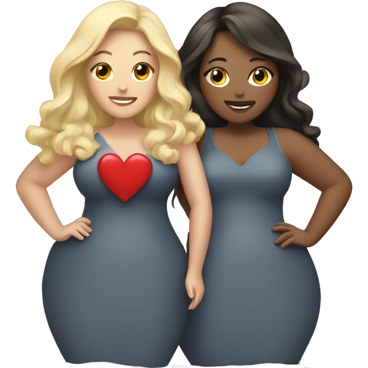 two plus size women with hearts emoji