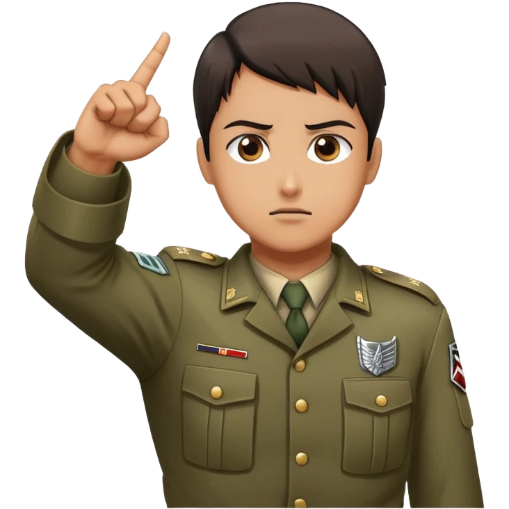 soldier doing the Attack on Titan salute with fist on chest, military salute with right fist over heart emoji