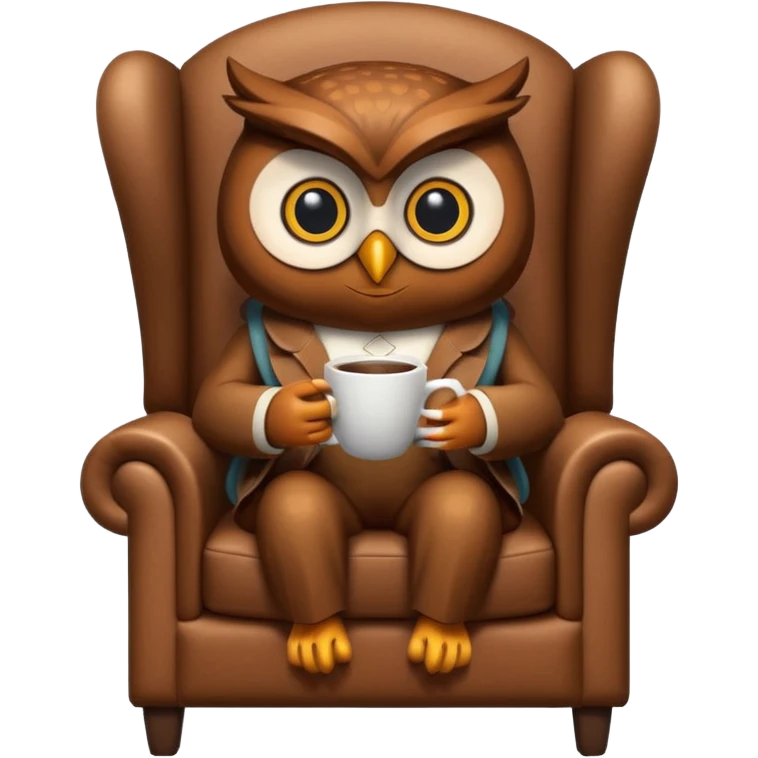 wise owl drinking coffee sitting in an armchair emoji