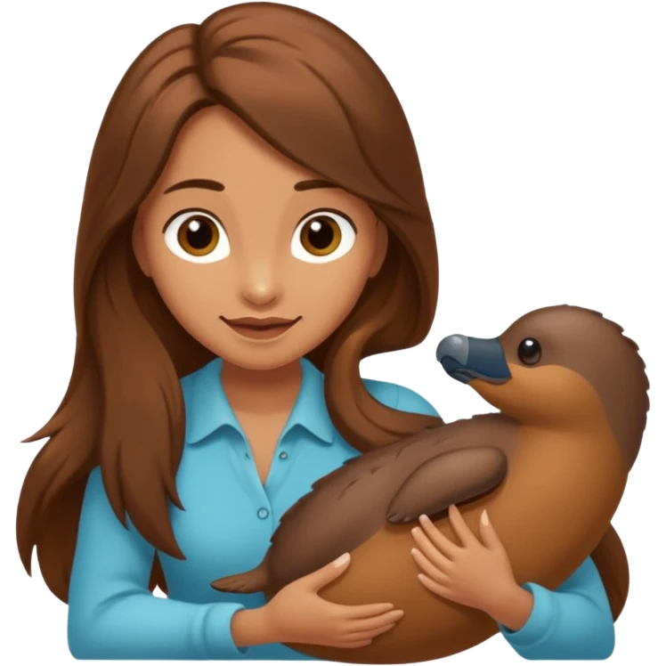 long brownhaired woman playing with platypus emoji
