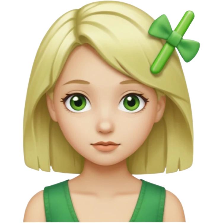  girl with blonde hair and green color hairclip emoji