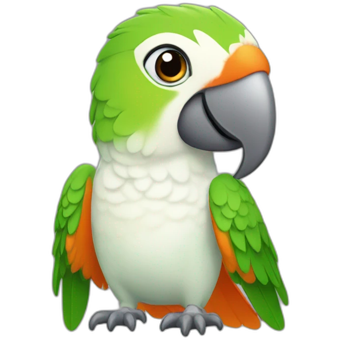 Green and white lil' female parrot with orange peak emoji