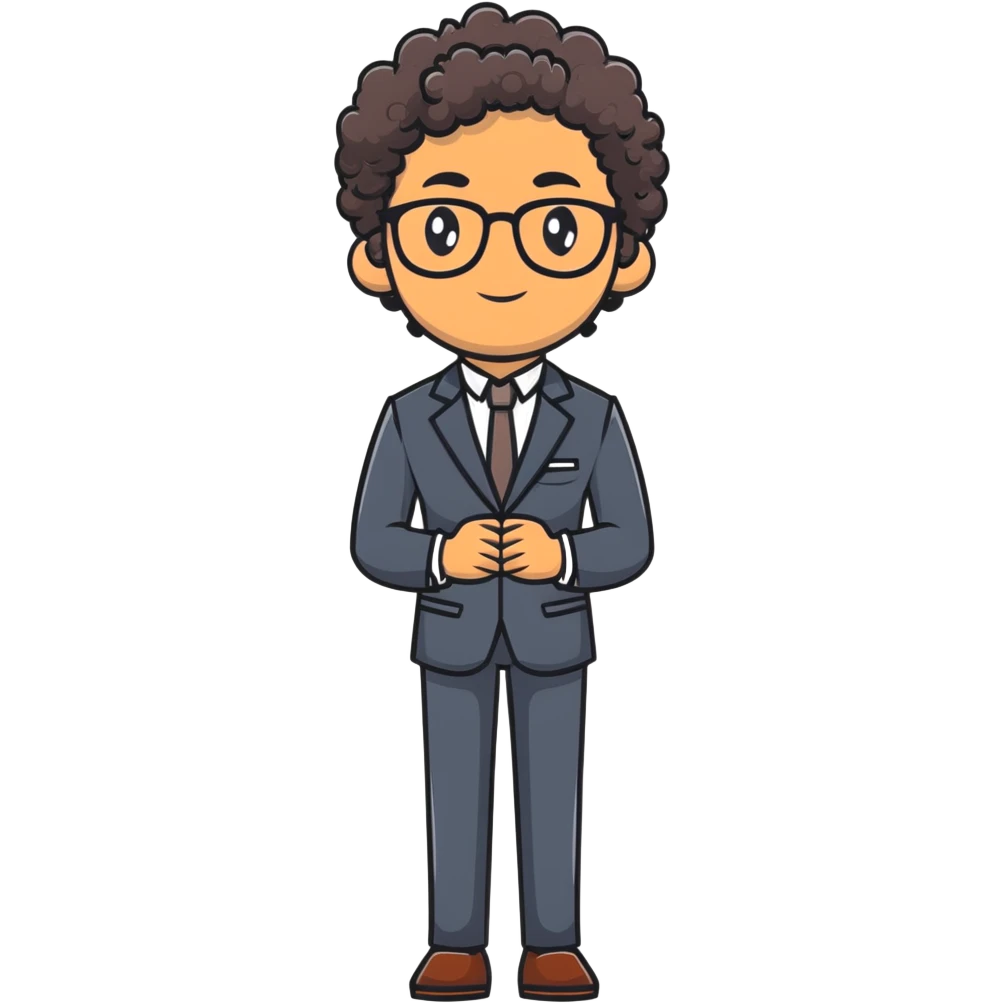 brown pakistani with clean shave wearing a suit with curly hair and glasses emoji