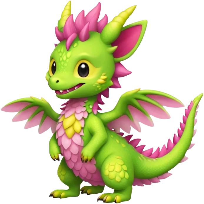 Strawberry-Lime-Lemon-themed "Dutch Angel Dragon"-"Vernid"-"Trico"-furry-Fakémon-hybrid-creature (full body) emoji