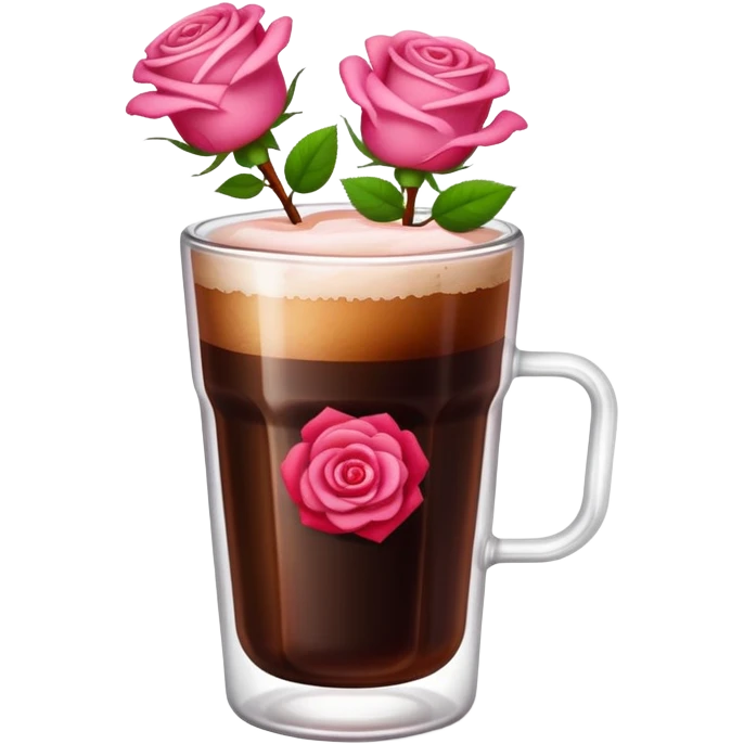 Cold brew coffee with mini roses pink red and small size mini glas cup emoji