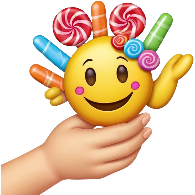 a smiley face holding a handful of candy emoji