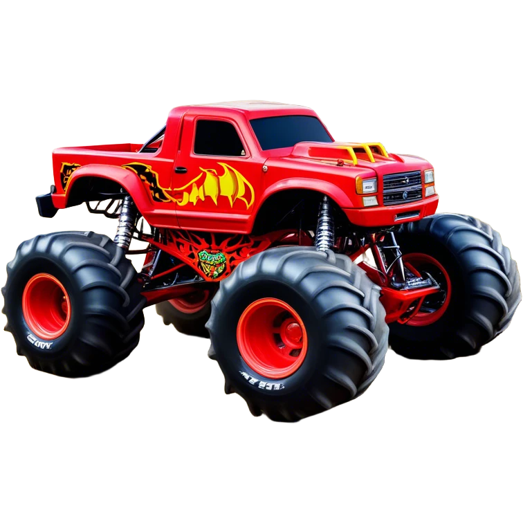 El Toro Loco - Monster Jam (Model Year: 2022) (Iconic colour: Red with horns) - An eye-catching monster truck with a wild, rebellious design in bold red. Include stylized, large horn graphics and aggressive facial elements that evoke a bull-like, ferocious appearance, exuding daring and unstoppable force. emoji
