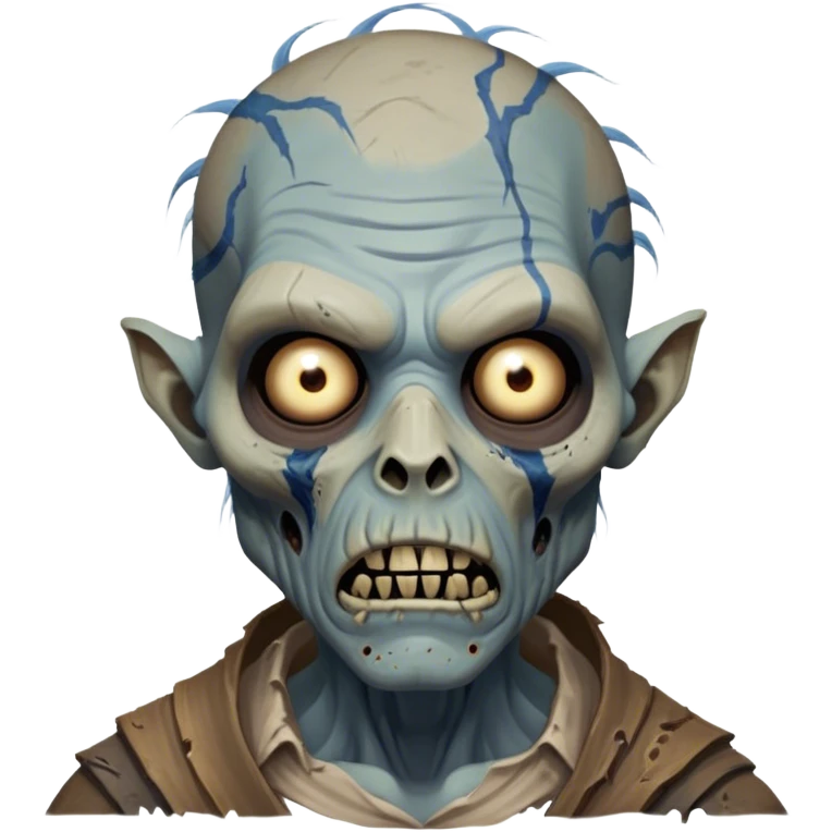 Cinematic Realistic WoW undead friendly zombie Portrait, depicted with decayed yet noble features, his weathered, pallid skin etched with ghostly blue veins and ancient scars. Clad in modest, tattered attire in muted browns and greys that remain consistently rugged, his hollow eyes burn with determined defiance. Rendered with lifelike texture and dramatic natural lighting, high shine, noble and resilient, capturing the stoic spirit of an undead veteran of Azeroth. emoji