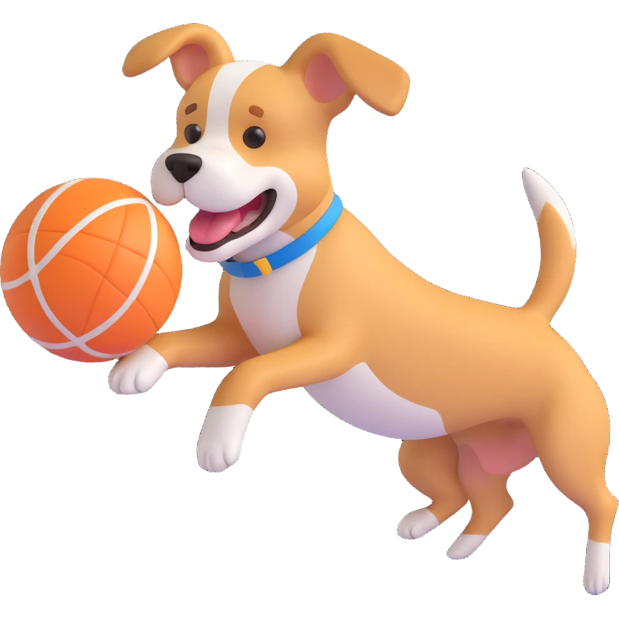 dog chasing ball in forrest, close up pose emoji