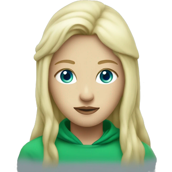 nordic pleiadian in green clothing with thin face long blonde hair and blue eyes emoji