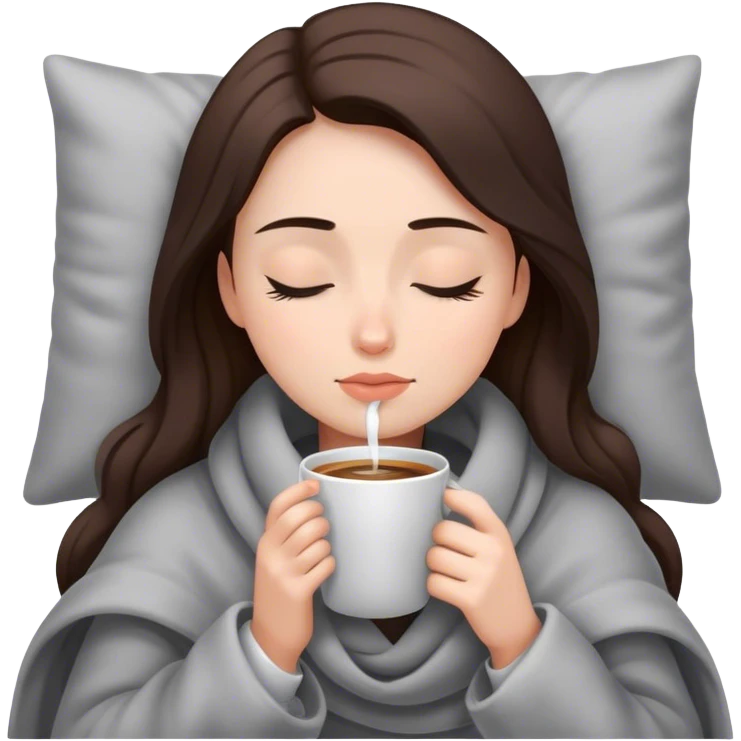 girl inside a blanket sipping coffee eyes closed emoji