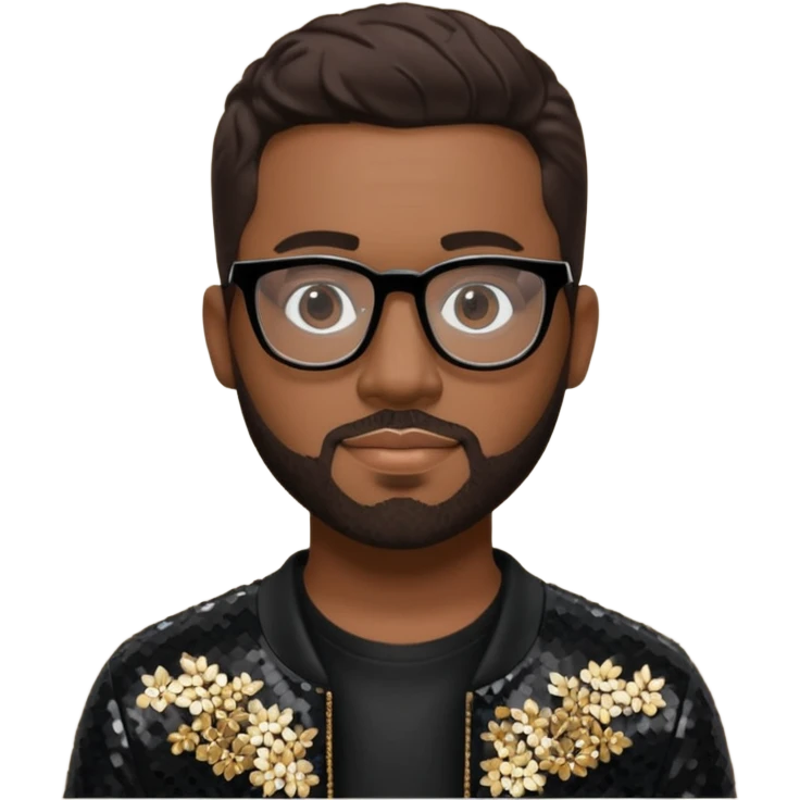 Nathan Morris (b.1971) from Boyz II Men with dark brown hair and short beard, black sequin outfit, glasses emoji
