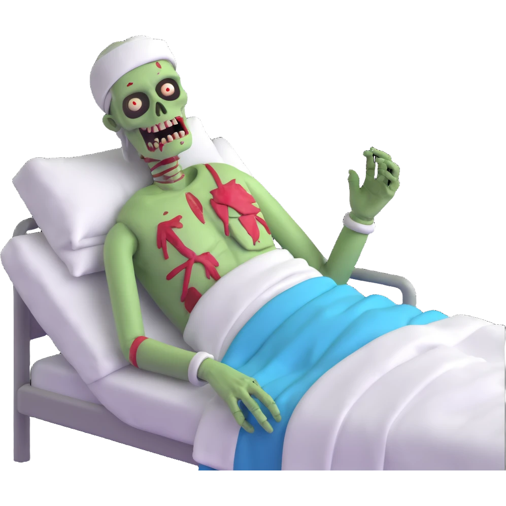 zombie patient in hospital bed with bandages emoji