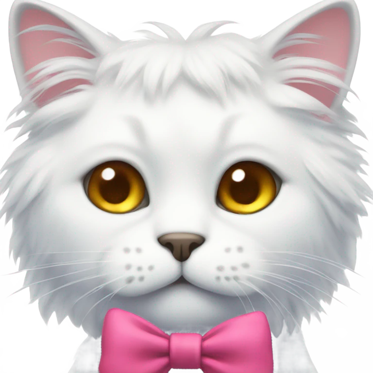 White fluffly pretty cat with a bow emoji