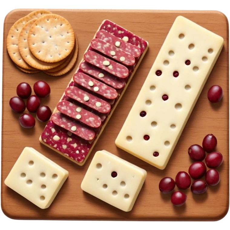 Multigrain crackers, white cheddar cheese, salami, and chocolate cranberries emoji