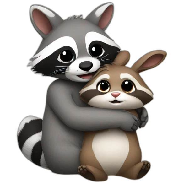 Raccoon and bunny hug emoji