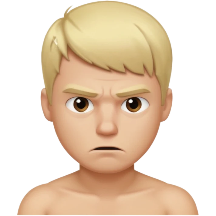 a blond guy with a short haircut, a tired and angry face, no shirt, with dark circles under his eyes emoji