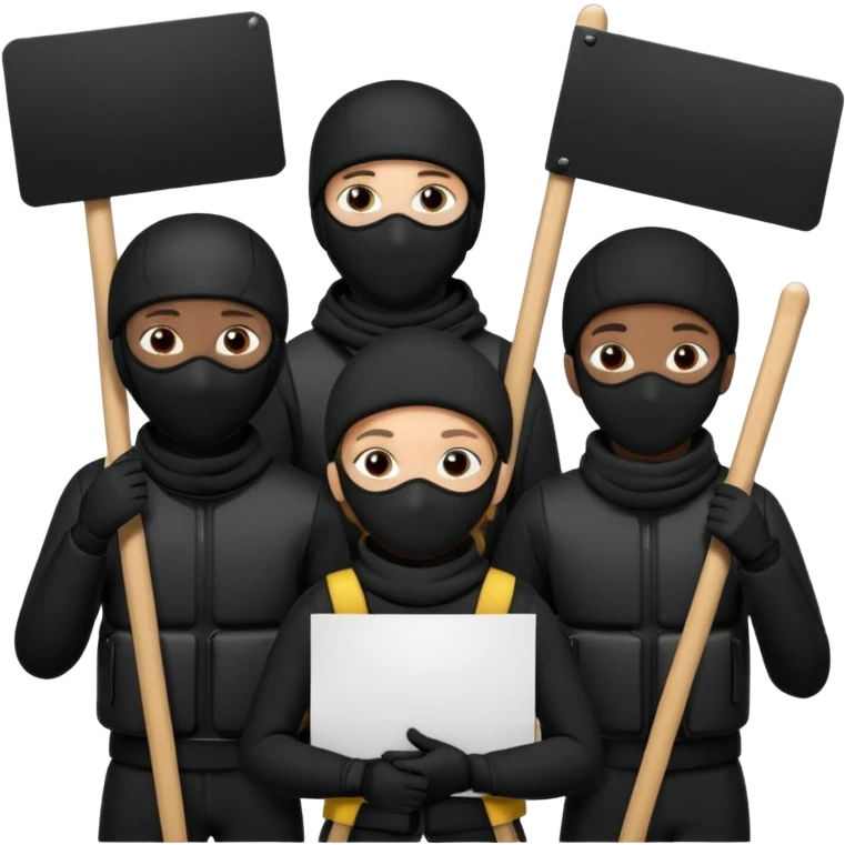 Ski mask people wearing black with black shields and signs emoji