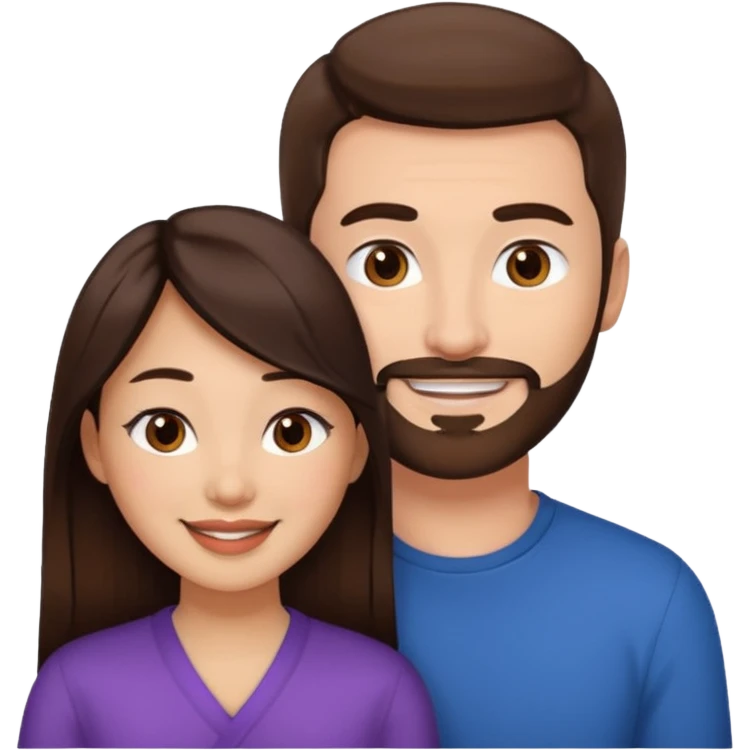 White man with brown hair and brown facial hair in love with an Asian woman with black hair emoji