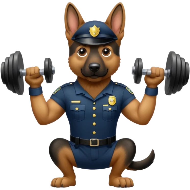 police dog in uniform lifting a dumbbell emoji