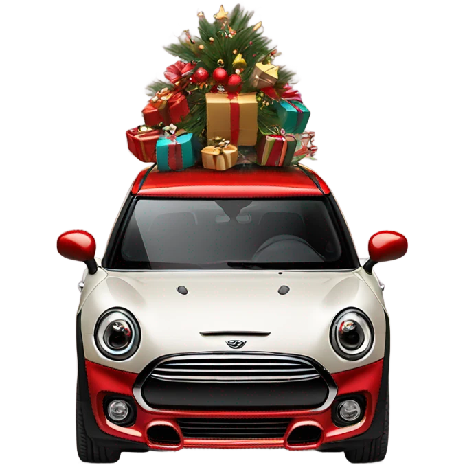 Red Mini Cooper Clubman with lots of Christmas decorations emoji