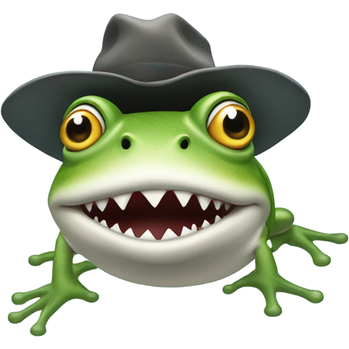 Frog riding a shark with a hat emoji