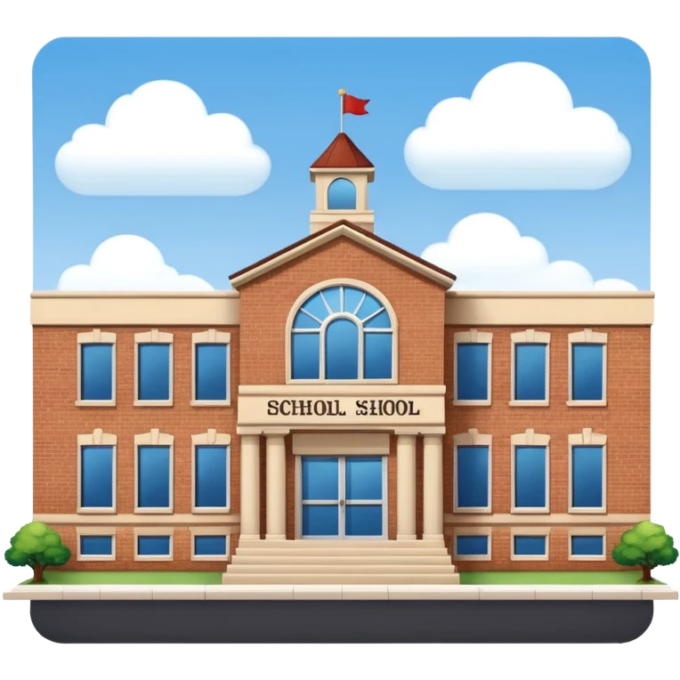 a full view of school building with a name board  emoji