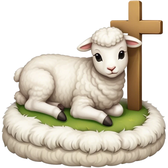 curled up lamb at foot of a cross emoji