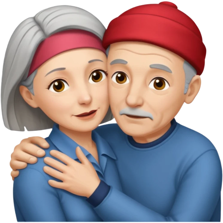 I want an old man with balding grey hairs and a woman in her 40s in a passionate embrace emoji