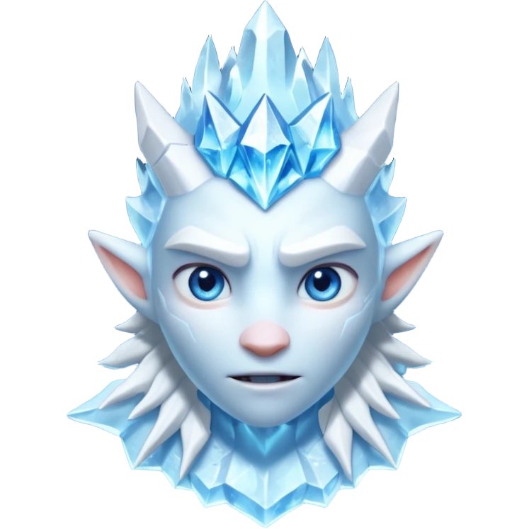 ice creature portrait, head and shoulders only, frozen crystal skin, glowing blue eyes, frost aura, sharp icy textures, fantasy winter vibe, 3D cartoon, mobile game icon style, clean background, no text, no watermark
 emoji