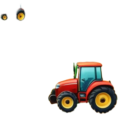 colorful rural landscape, inspired by farming simulators like Farming Simulator 22. The design shows fields, tractors, and barns, with vibrant crops and animals in the background. The peaceful farming scene symbolizes the immersive experience of managing a farm, with a transparent background emoji