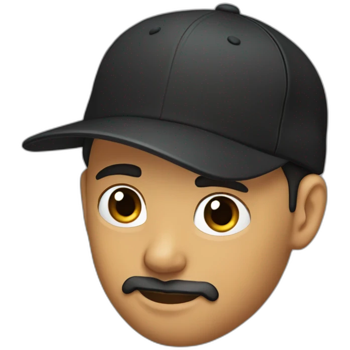 young man with a ponytail, a black cap, a mustache and a brown beard. he has an earring in both ears emoji