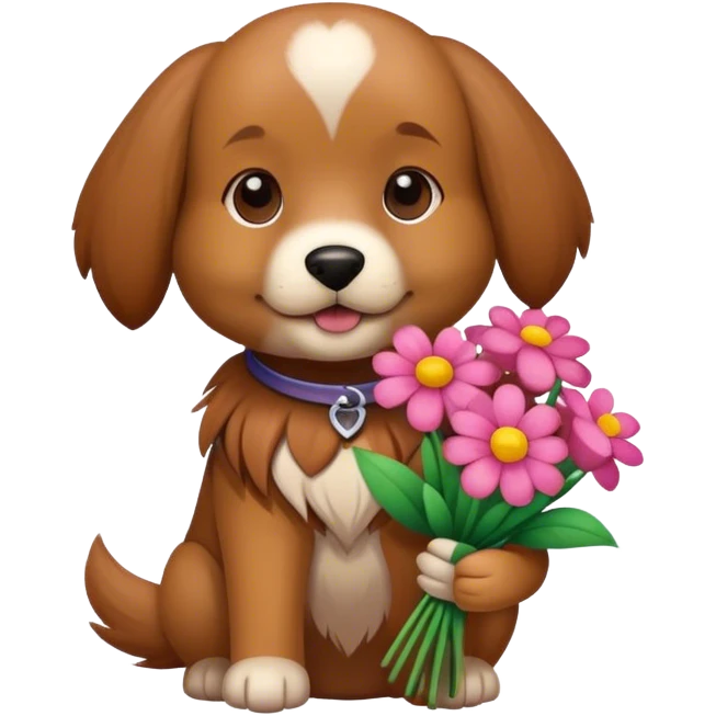 Dog holding flowers emoji