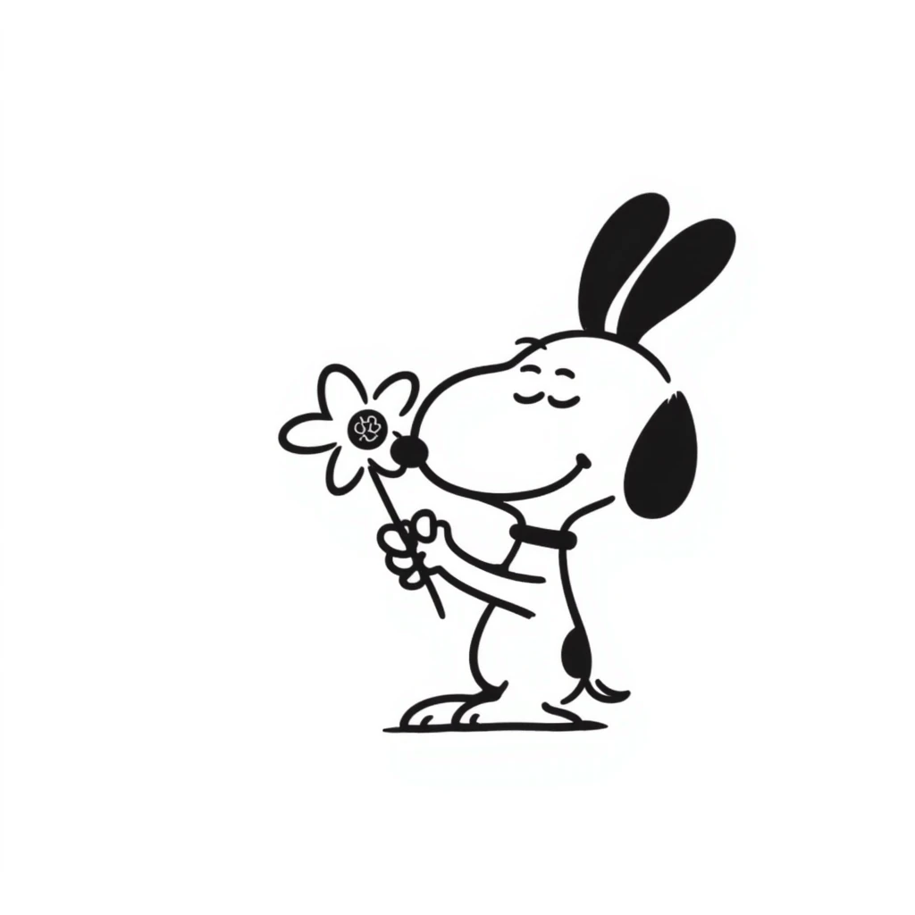 Snoopy holding a flower emoji