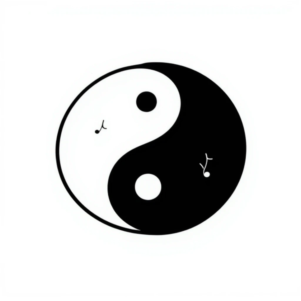 A yin-yang symbol with gentle leaf patterns, representing harmony and balance. Simple hand-drawn doodle style with minimal color. emoji