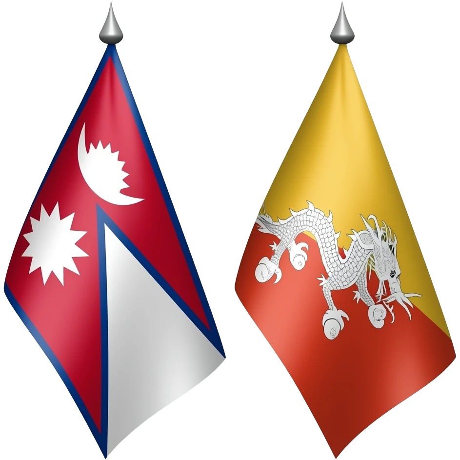 meme format of the nepal flag with a smiley face and next to him is bhutan and the bhutan flag says "ZINPSO" emoji