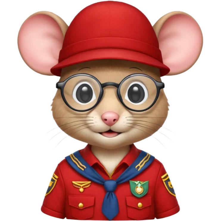 humaniod mice with a scout hat with glasses red uniform emoji