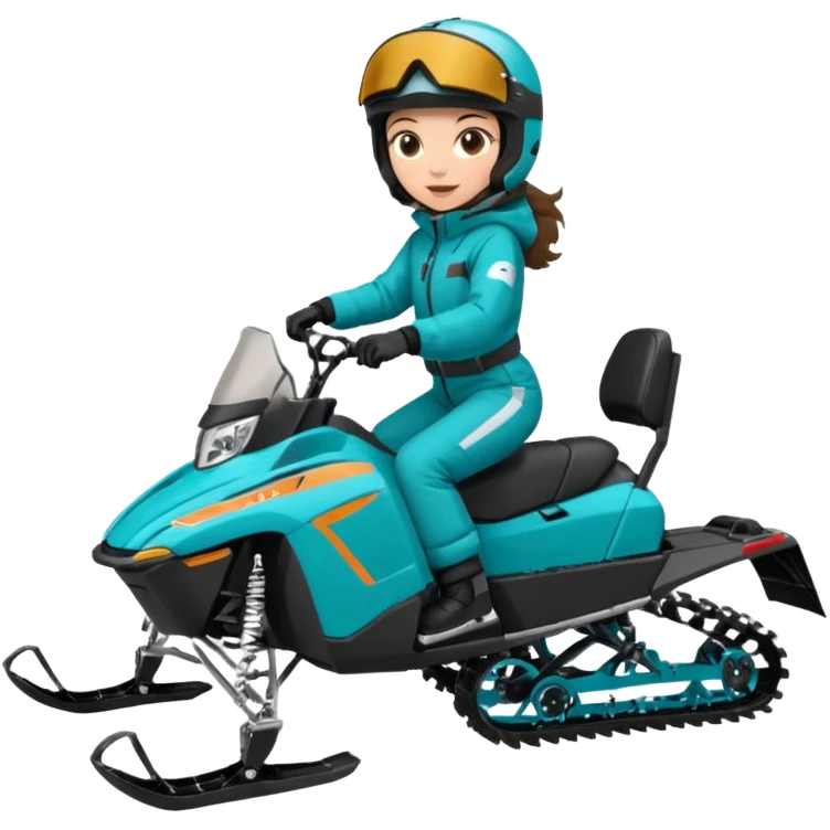 Can you create an emoji of a brunette girl on a teal polaris khaos 850 155 snowmobile doing a wheelie emoji