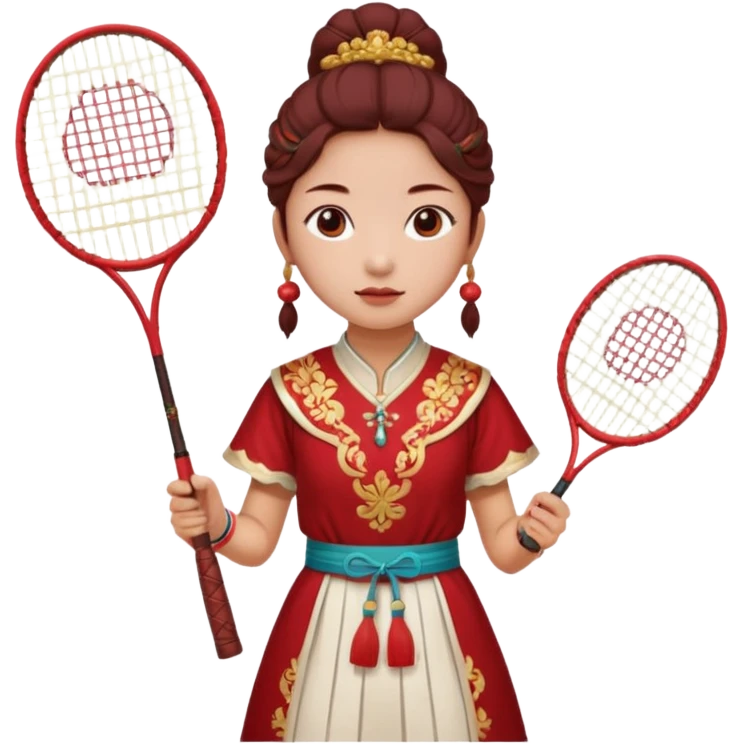 ancient gongsam girl with 1 badminton racket, red emoji