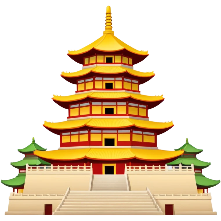 Giant Wild Goose Pagoda Xi'an, simplified emoji style with bold outlines and bright colors, cartoon style tall ancient Buddhist pagoda emoji