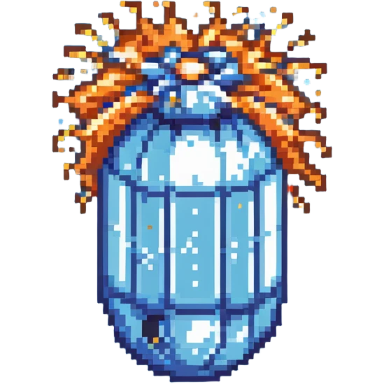 Power bomb, larger size, blue highlights, longer fuse, explosive appearance, pixel art style emoji