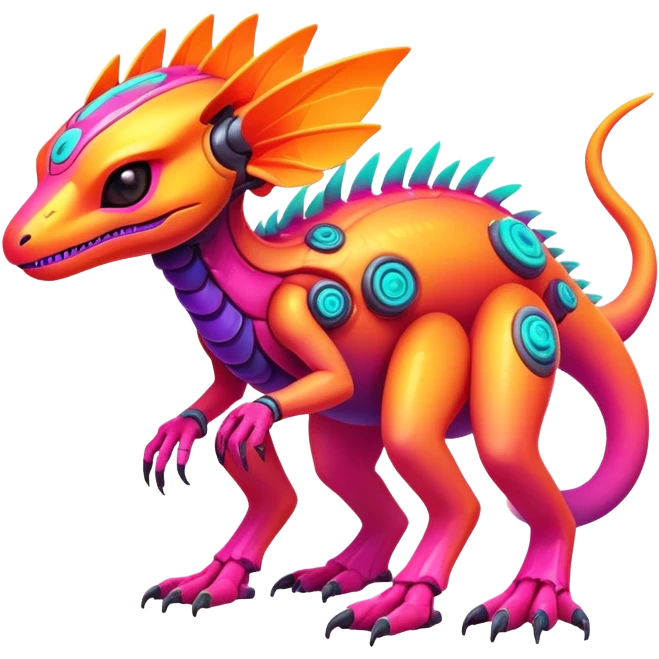 Exotic futuristic lush warm-colored neon Fakémon-creature (full body) emoji